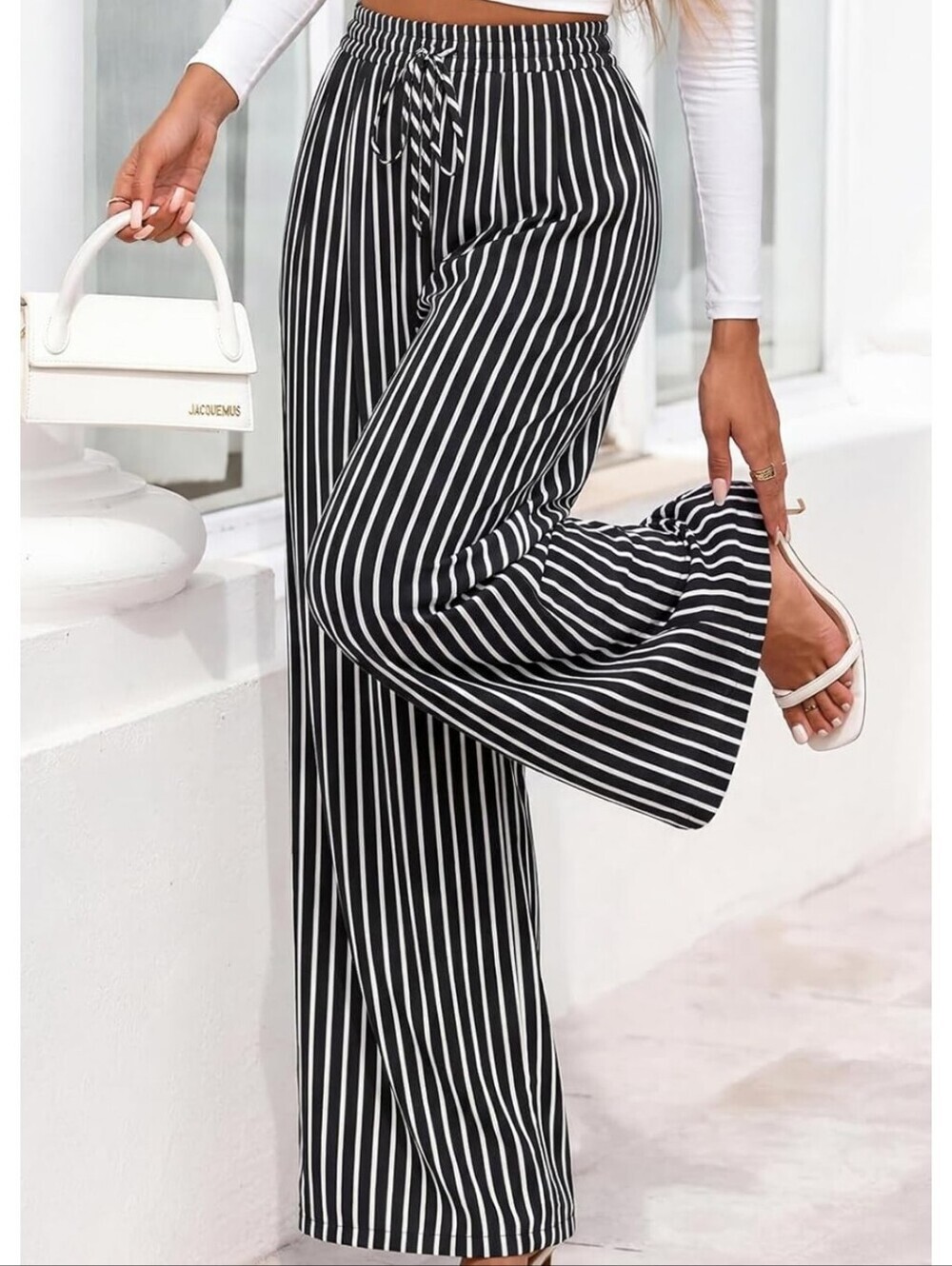 Black & White Striped Wide-Leg Pants